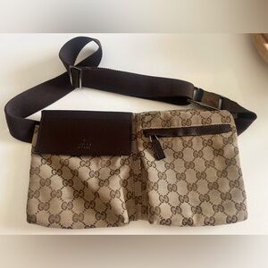 Pre-loved GUCCI Vintage Double Belt Bag GG Canvas (Authentic)